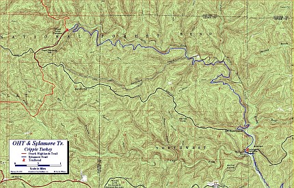 OT Sylamore Section, Spring Creek to Moccasin Creek topographic map with trail at 1:24,000 scale